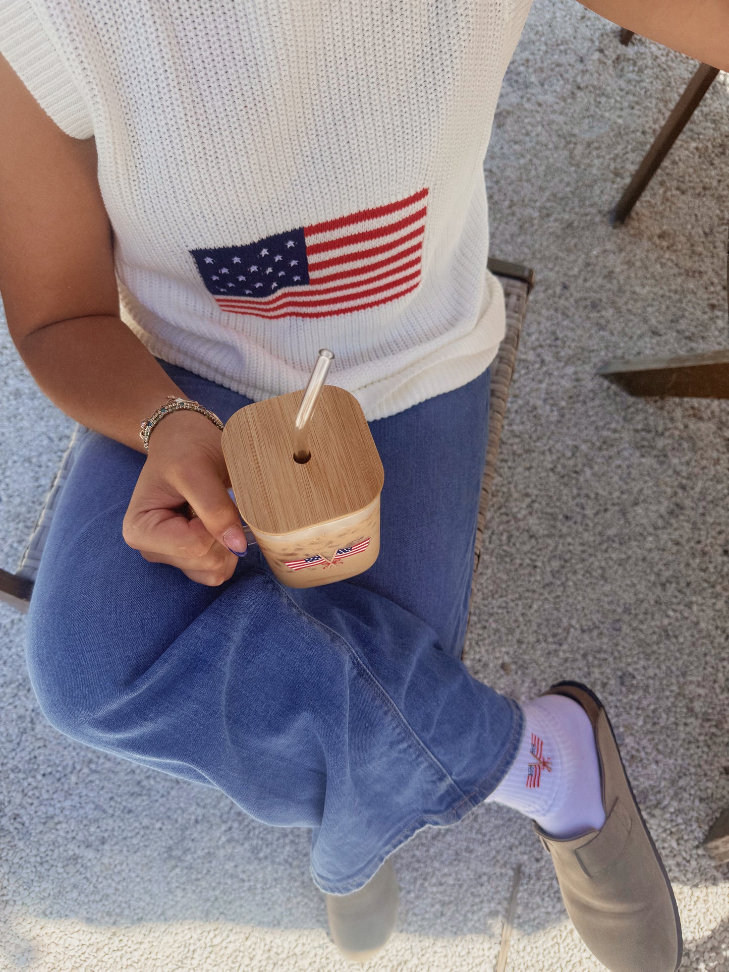 Square Glass Cup–American Flags