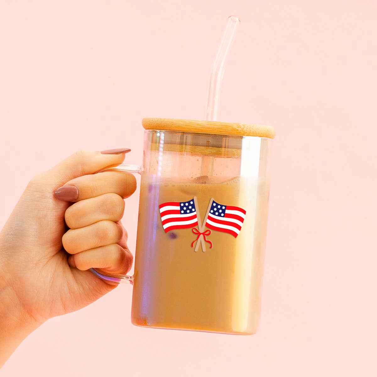 Square Glass Cup–American Flags