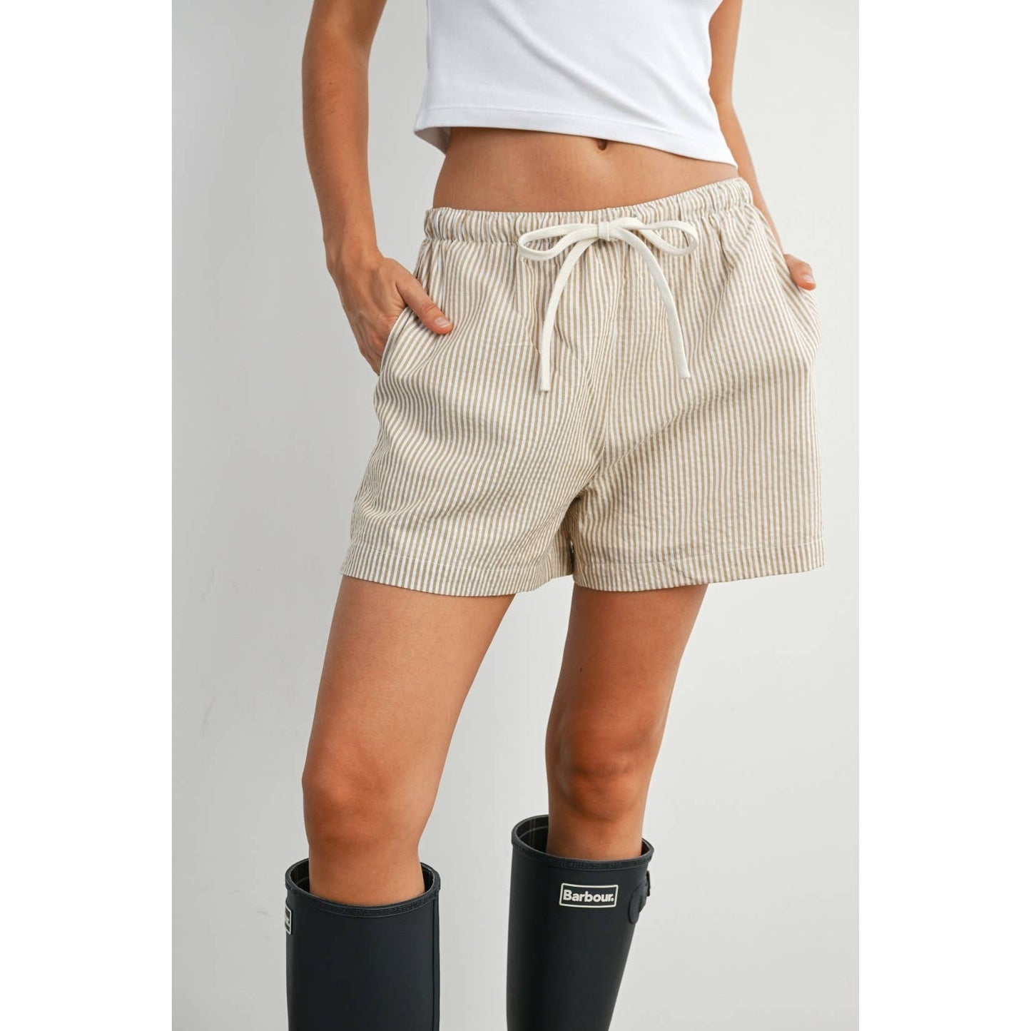 Sand Striped Drawstring Shorts