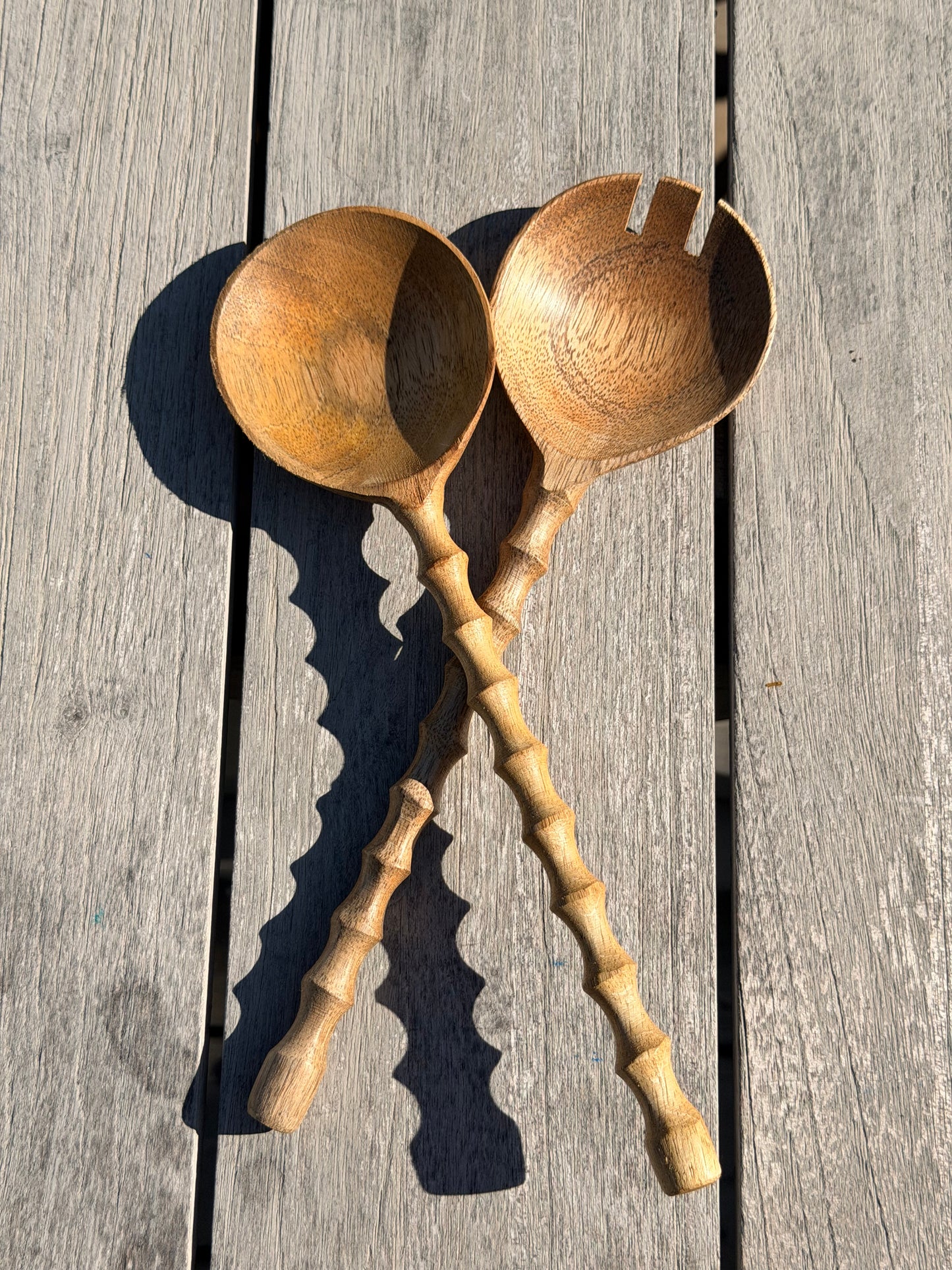 Mango Wood Salad Servers with Carved Handles, Set of 2