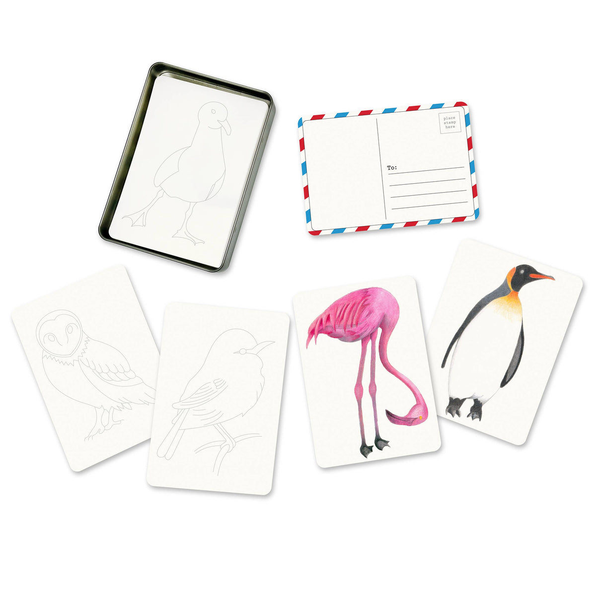 Coloring Bird Postcards