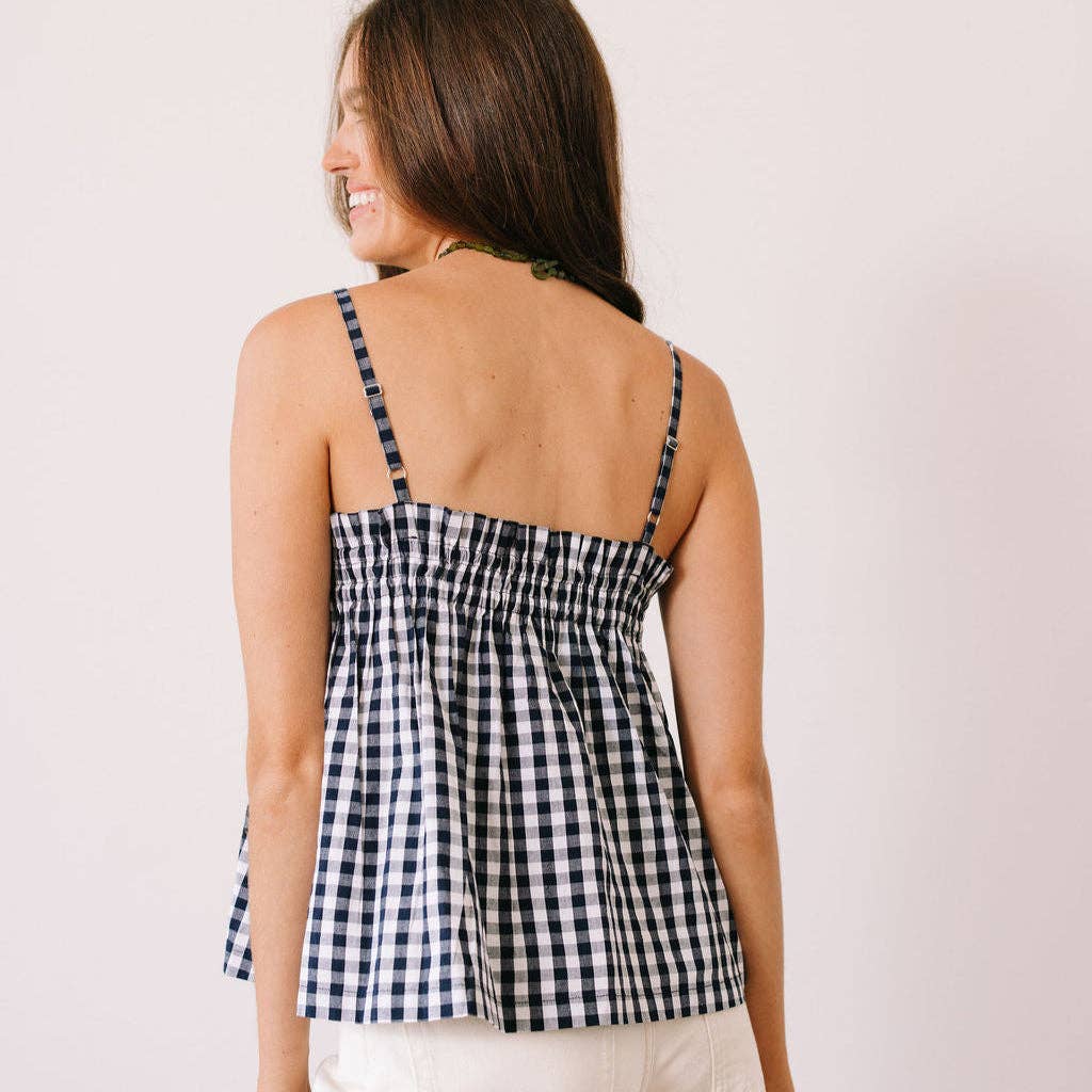 Navy Gingham Top