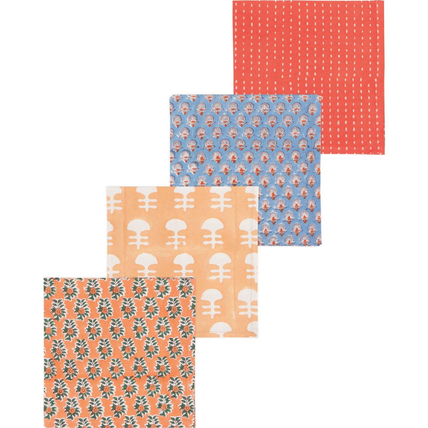 Peach & Chambray Block Print Napkins Set of 4