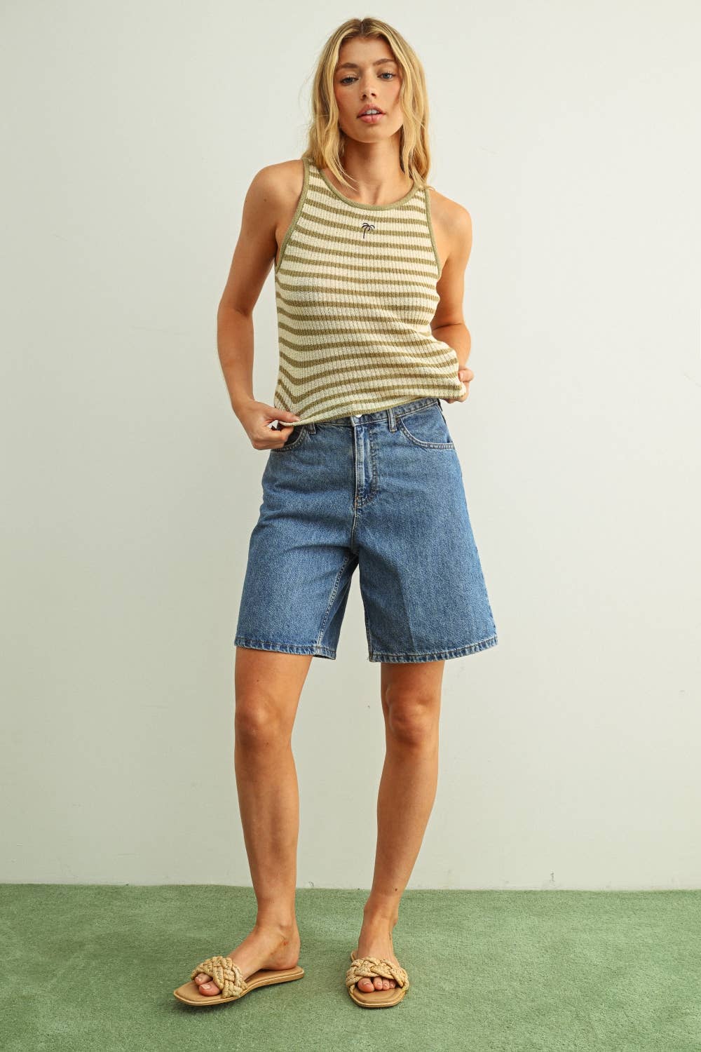 Sage Palm Embroidered Tank