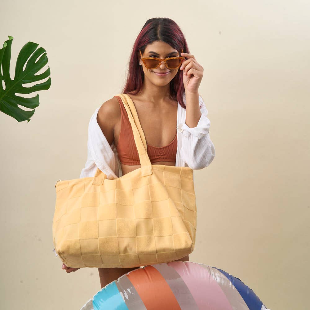 Peach Check Terry Tote