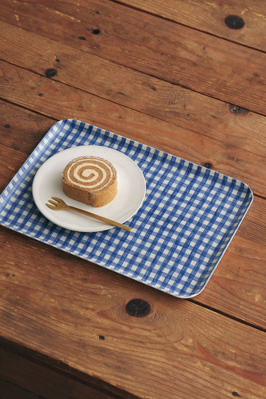 Navy Blue Gingham Linen Tray