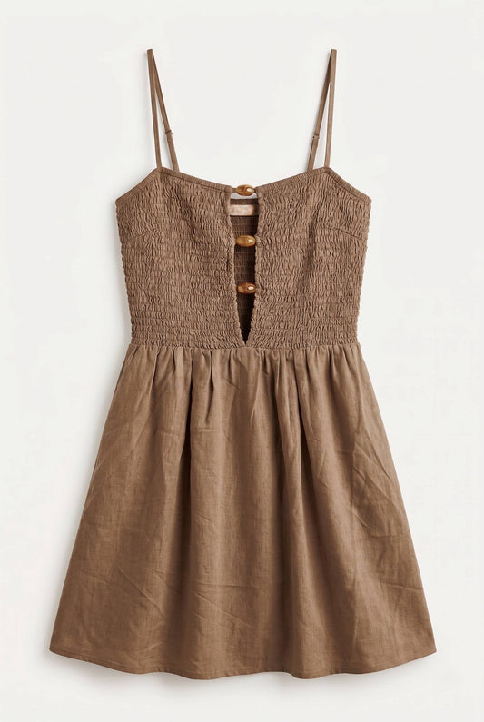 Espresso Smocked Bodice Dress