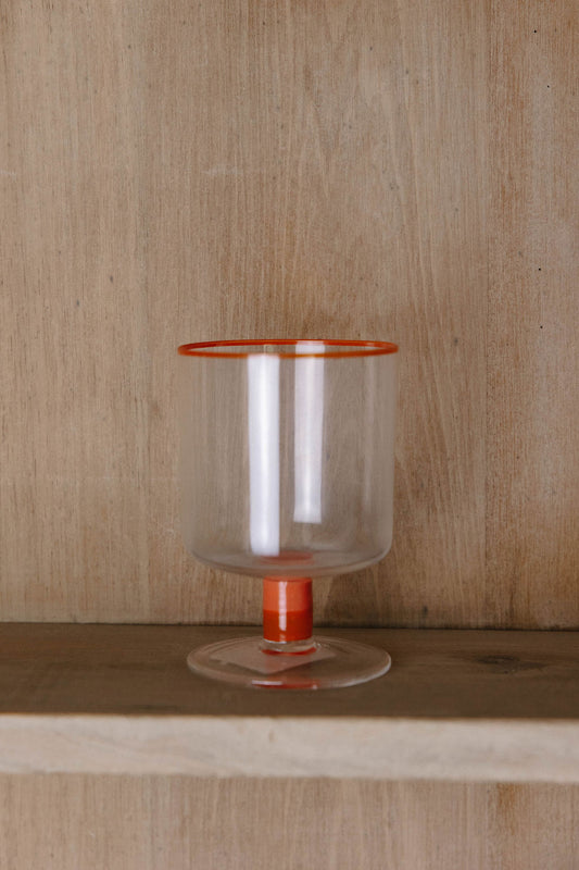 Stemmed Glass with Orange Colored Rim