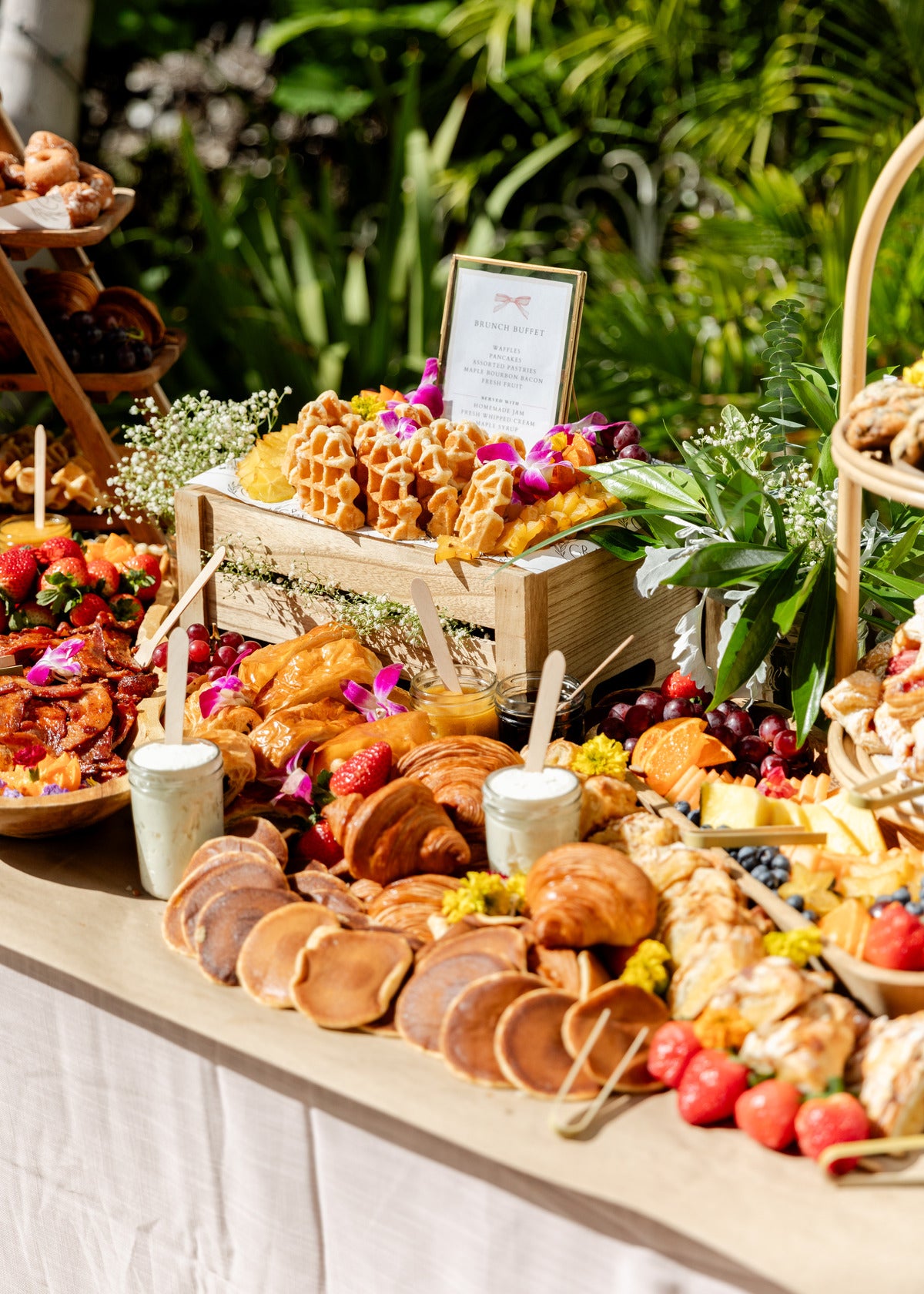 The garden dining area set for a celebration
