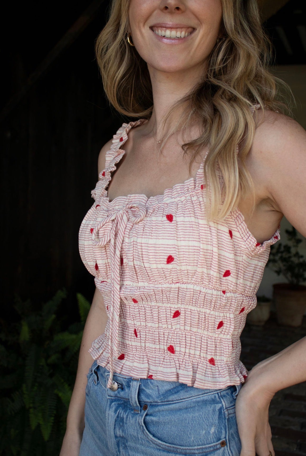Striped Heart Embroidered Tank Top
