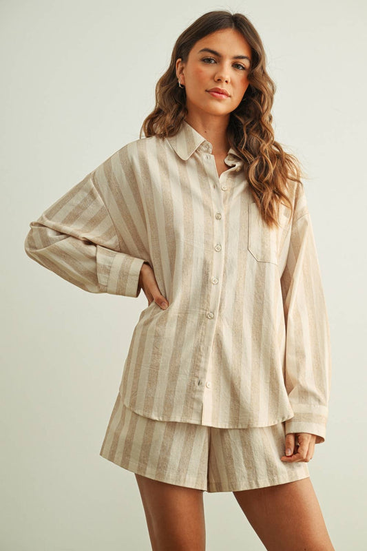 Sand Striped Button Up Shirt