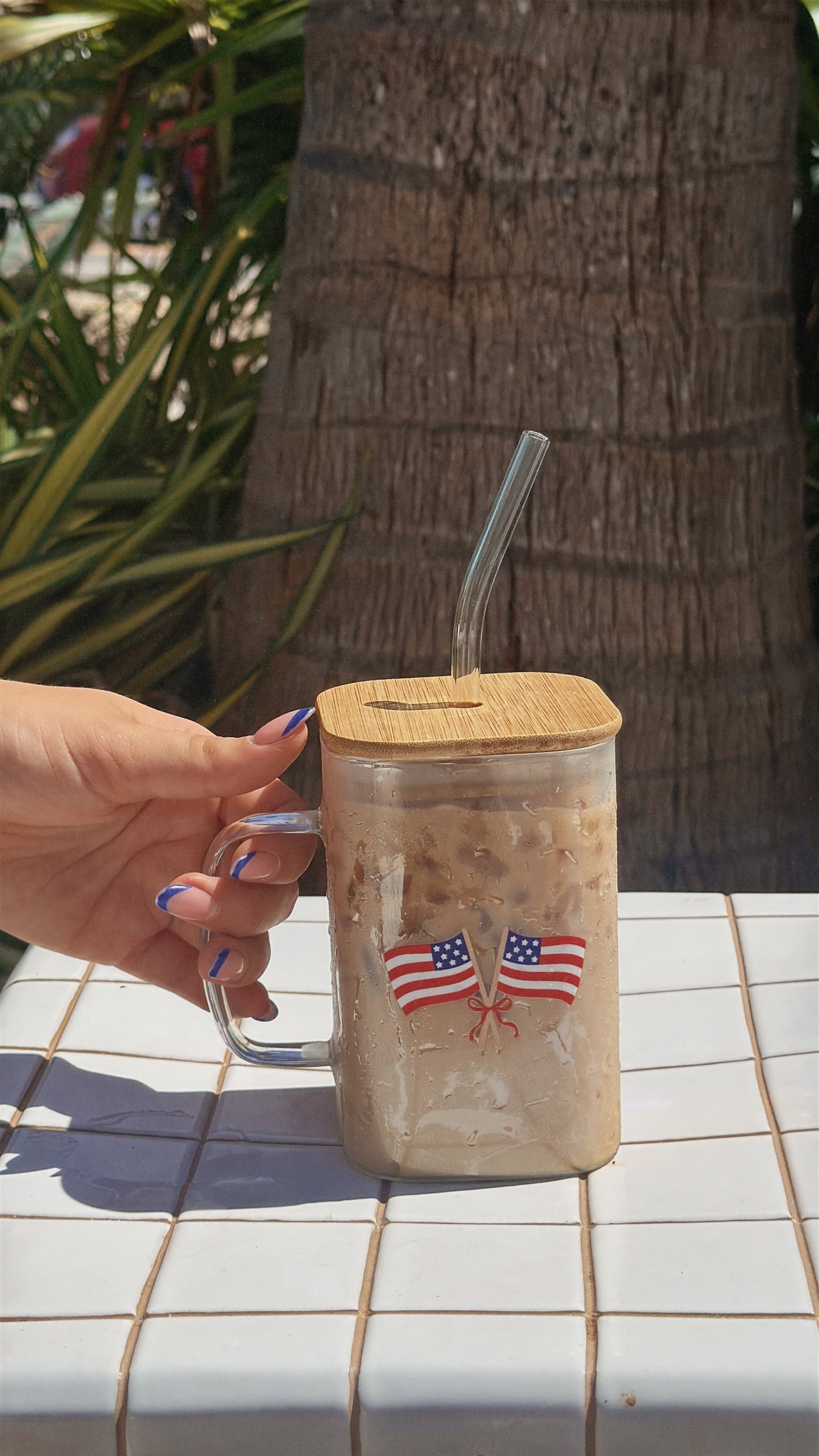 Square Glass Cup–American Flags