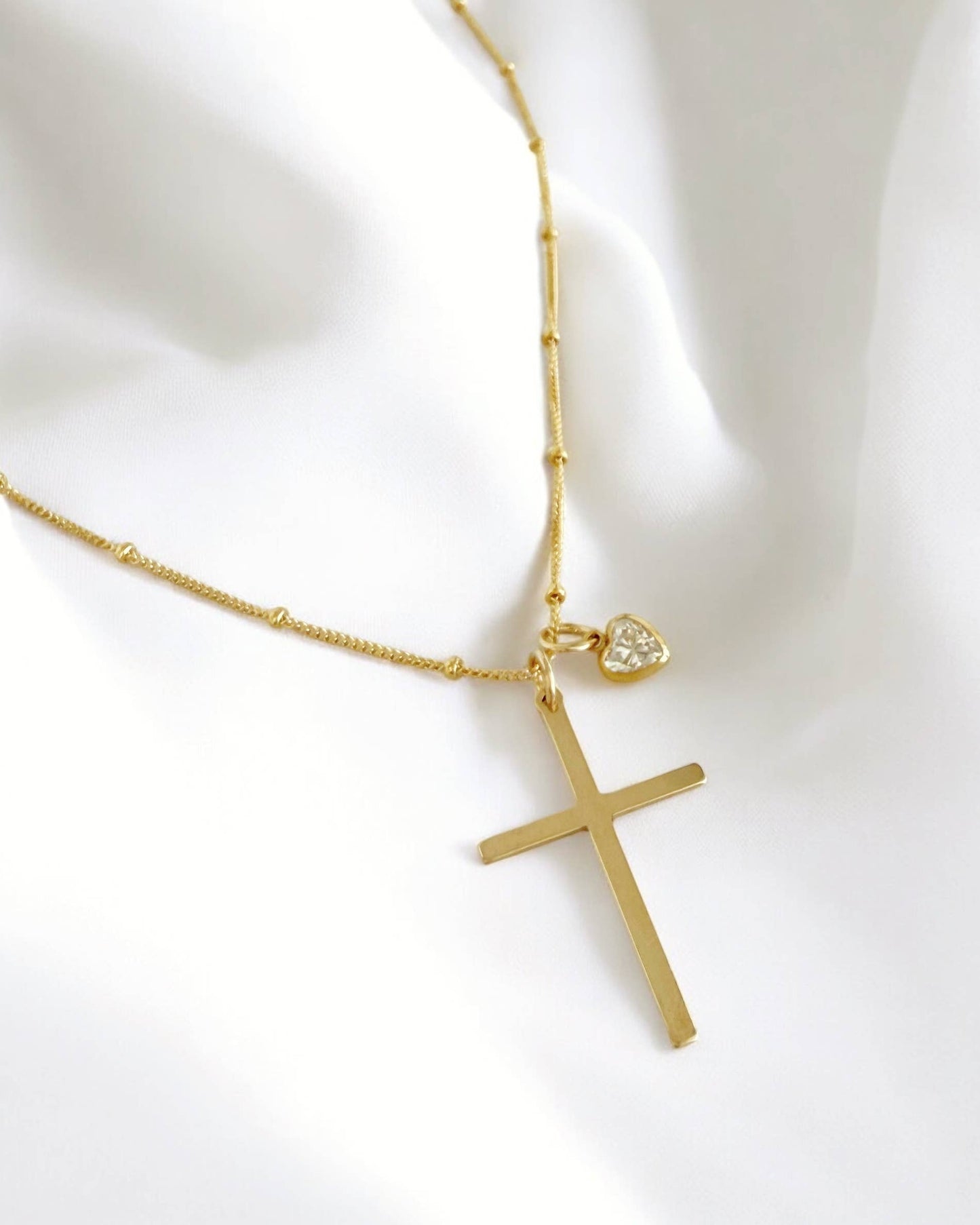 Theresa Charm Religious Cross Necklace Gold Filled