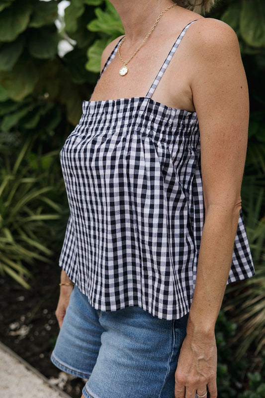 Navy Gingham Top