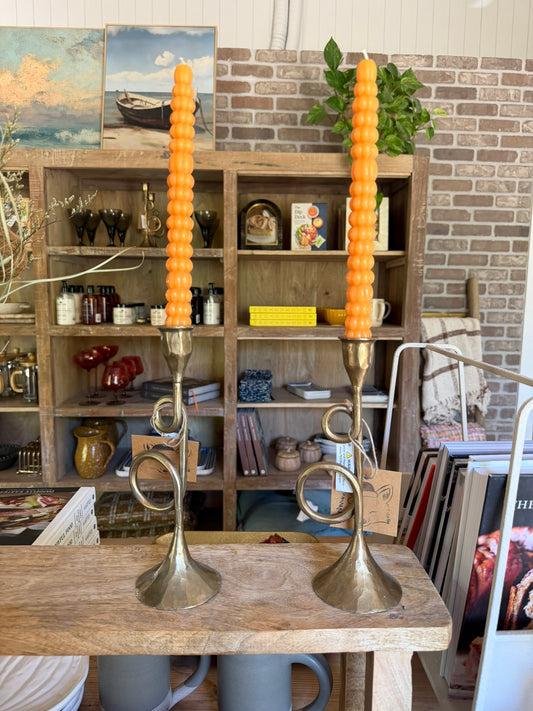 Pumpkin Shaped Taper Candles Set of 2
