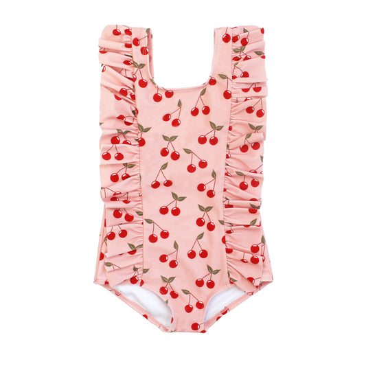 Very Cherry Ruffle Front One Piece Girls Swimsuit