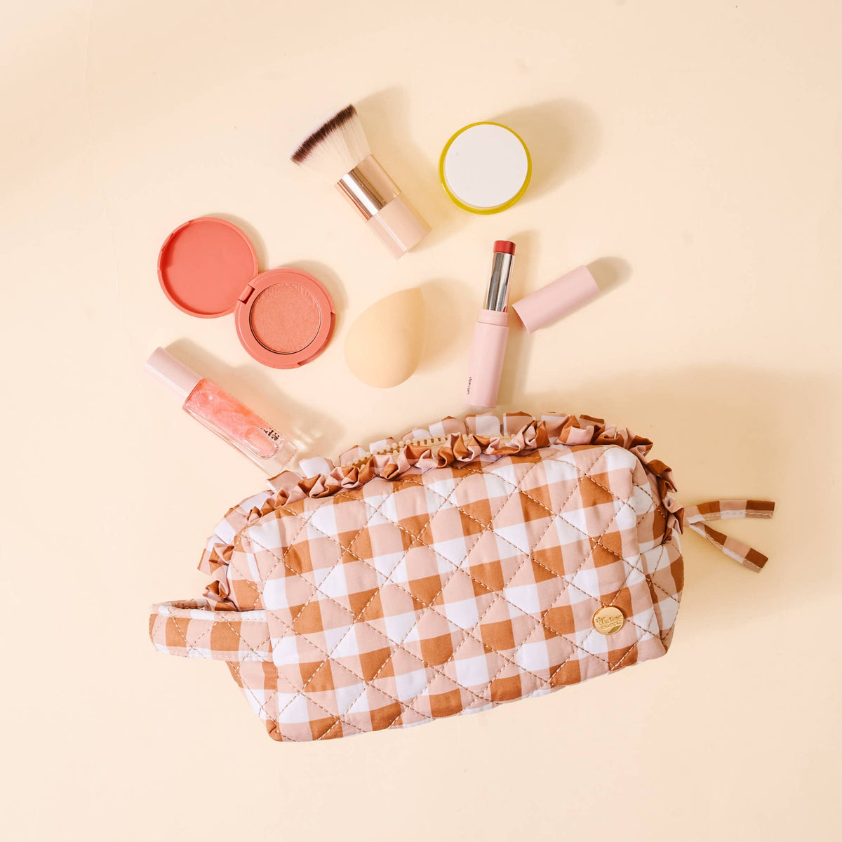 Maple Quilted Cosmetic Pouch-Maple Gingham