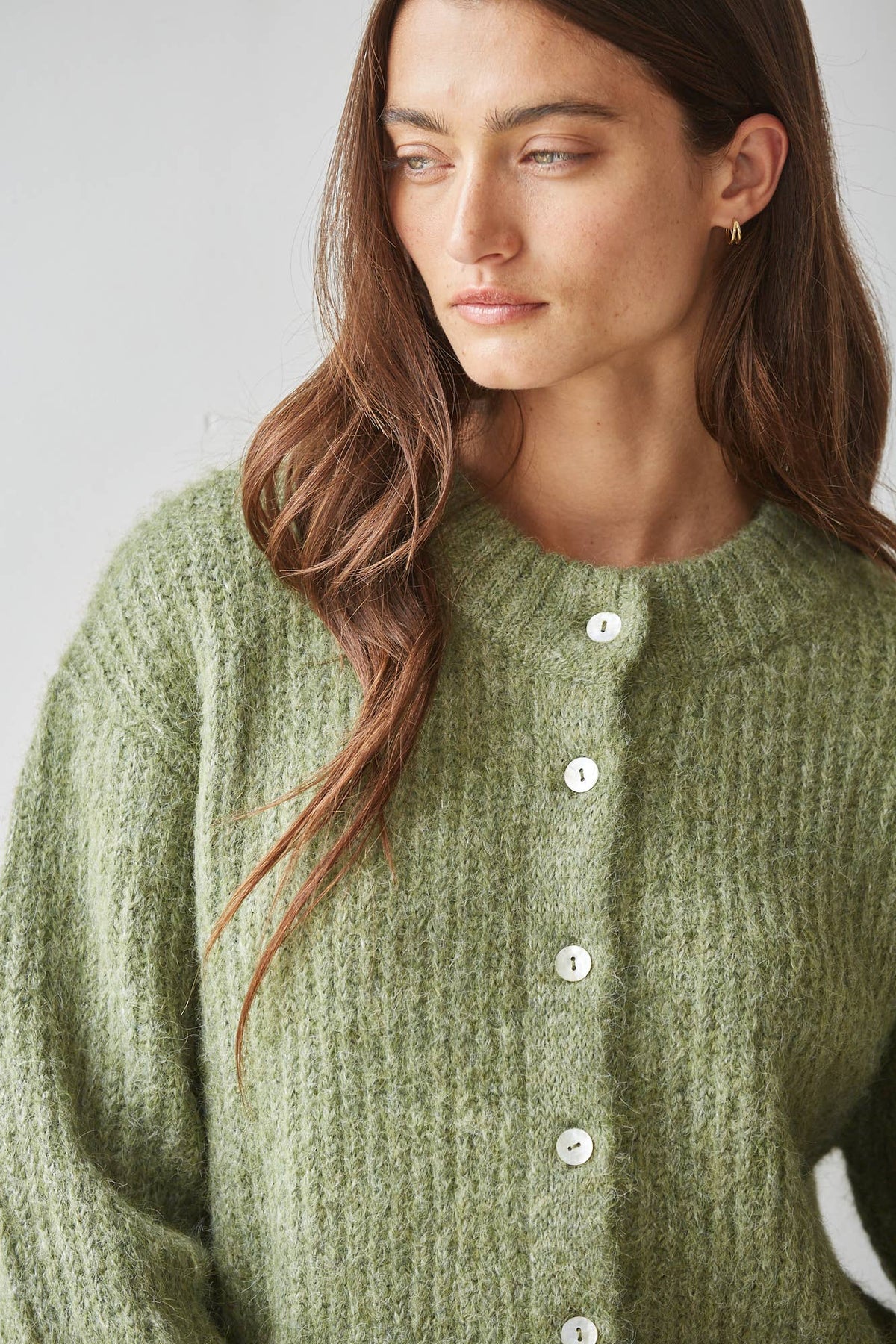 Olive Ribbed Mock Neck Cardigan
