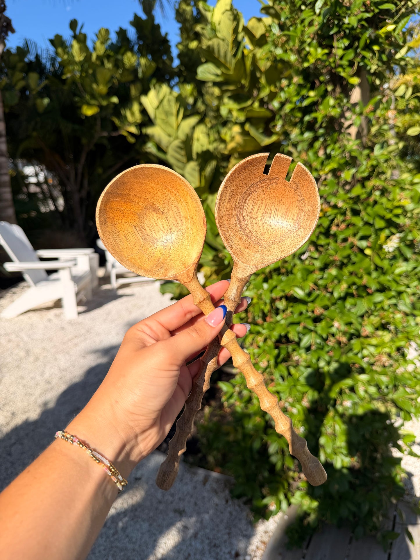 Mango Wood Salad Servers with Carved Handles, Set of 2