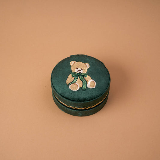 Round Velvet Jewelry Case-Teddy Bear Theo
