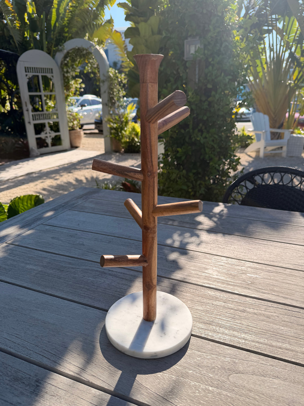 Mango Wood & Marble Mug Rack (Holds 6 Mugs)