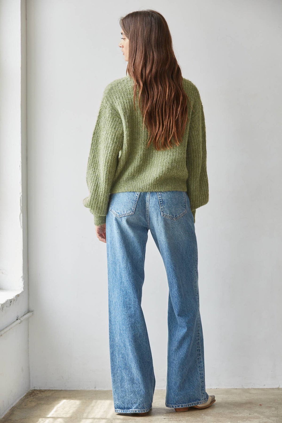 Olive Ribbed Mock Neck Cardigan