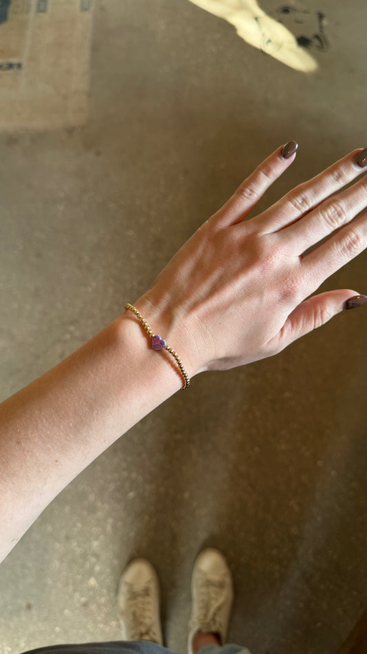 Lavender Single Heart | Beaded Opal Bracelet