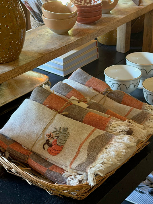 Pumpkin Hand-Stitched Tea Towel