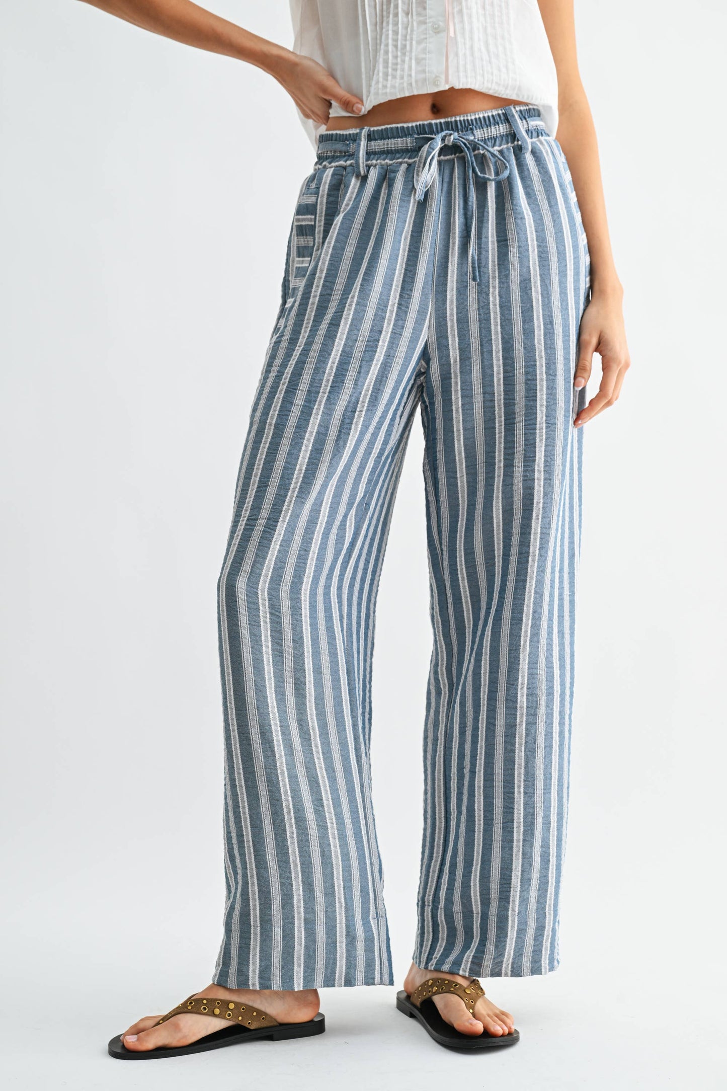 The Colete Striped Wide Leg Drawstring Pant