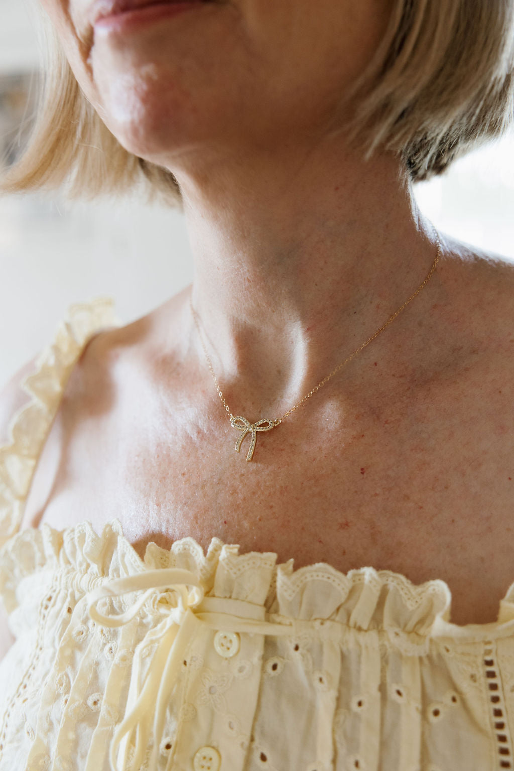 Bow Ribbon CZ Gold Filled Necklace
