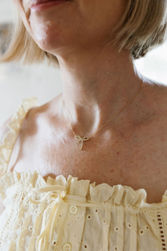 Bow Ribbon CZ Gold Filled Necklace