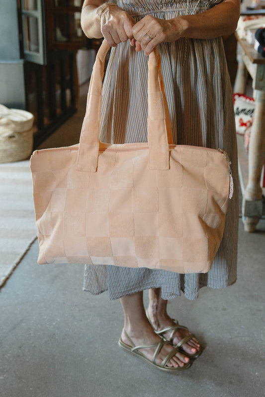 Peach Check Terry Tote
