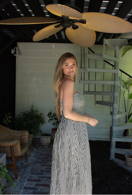 Striped Strapless Maxi Dress