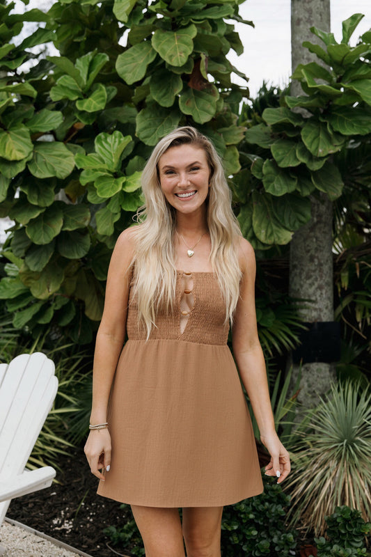 Espresso Smocked Bodice Dress