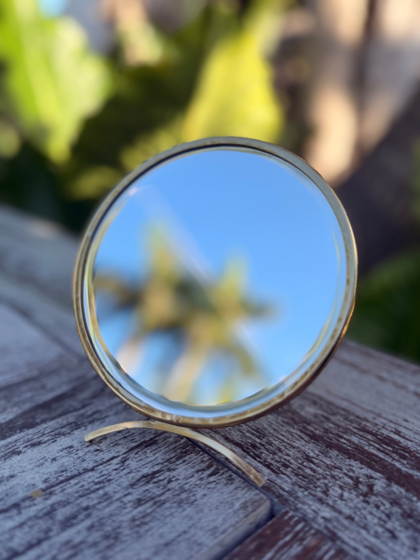 Antique Brass Mirror w Stand