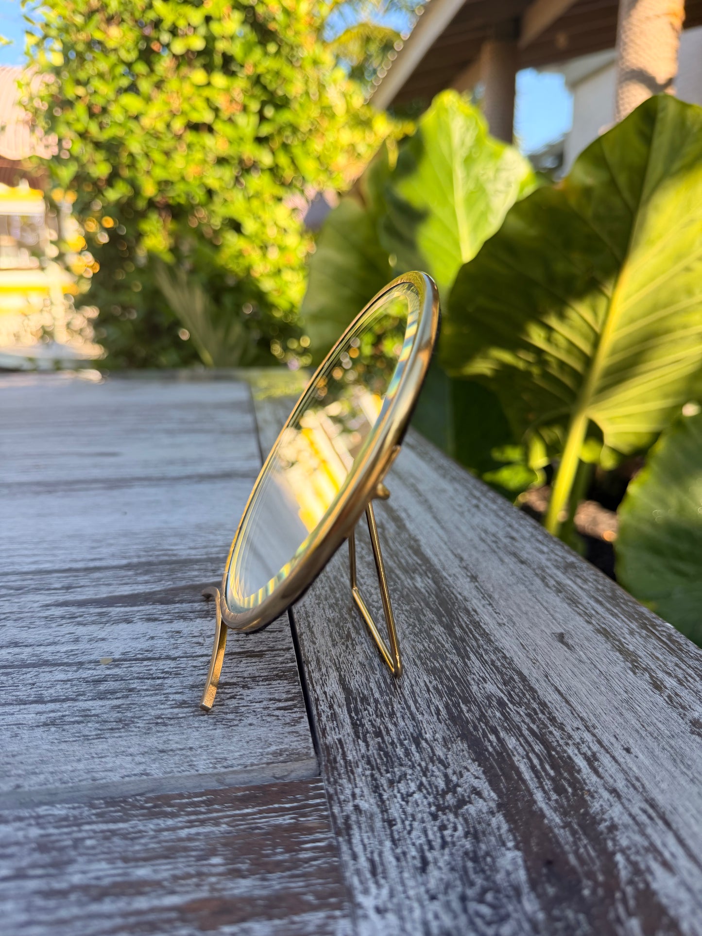 Antique Brass Mirror w Stand