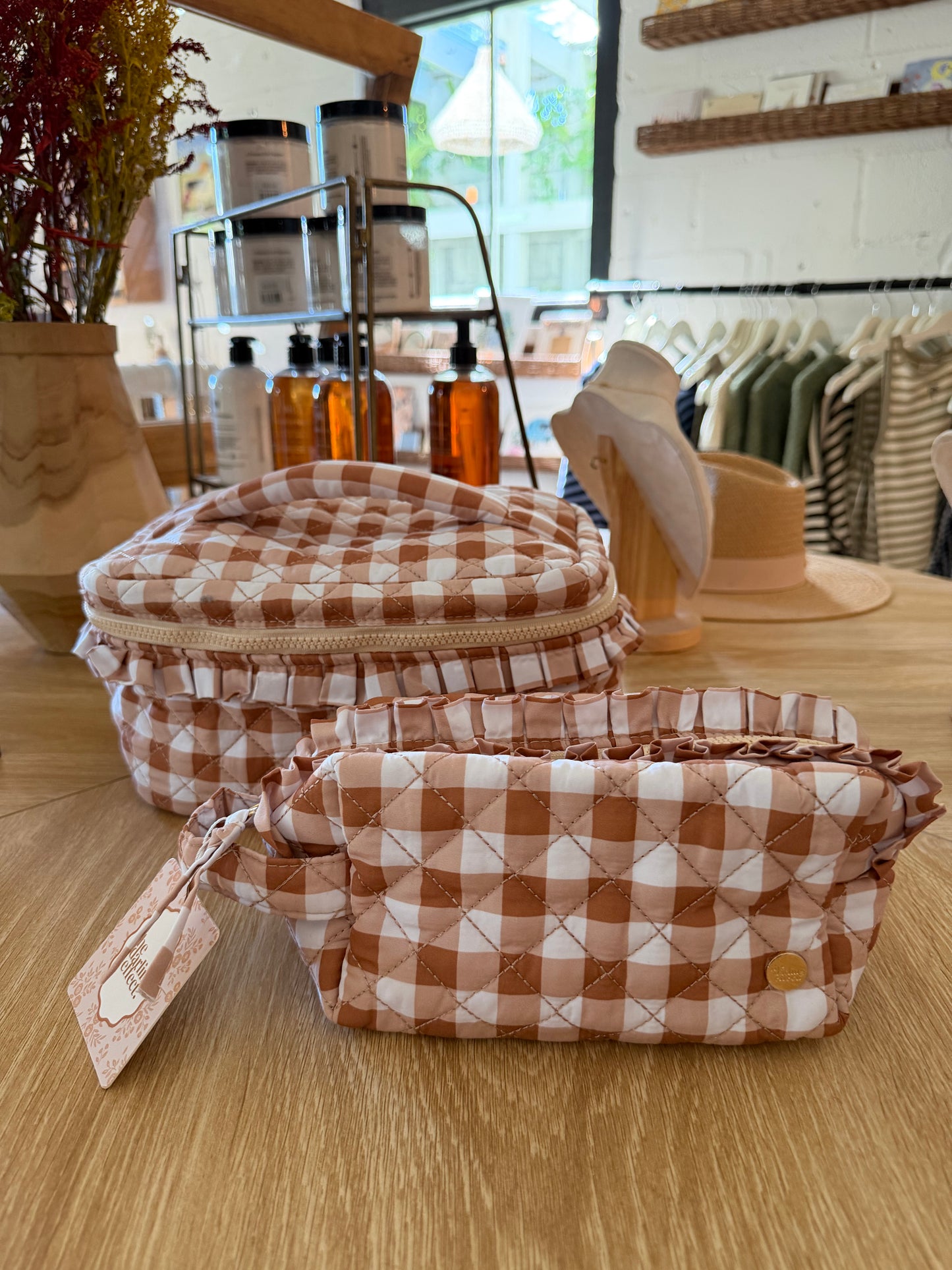 Maple Quilted Cosmetic Pouch-Maple Gingham