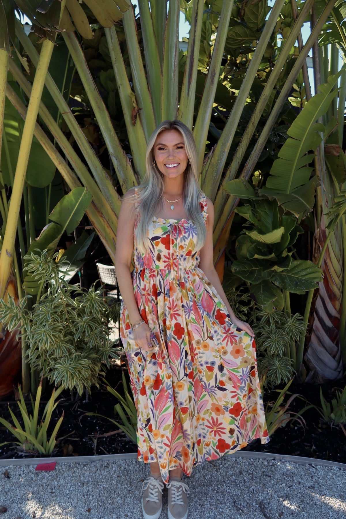 Woven Floral Print Sleeveless Dress