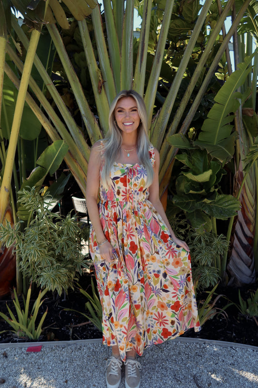 Woven Floral Print Sleeveless Dress