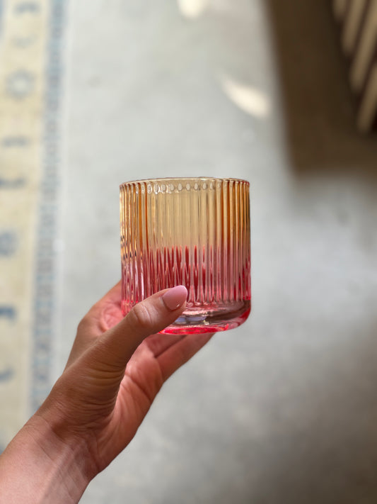 Ribbed Drinking Glass Yellow & Pink Ombre