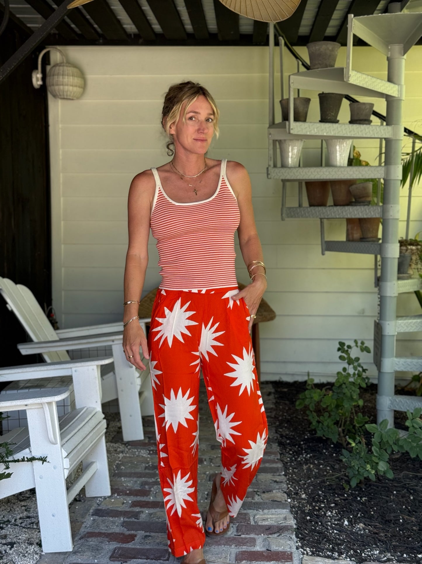 Red-Orange Star Patterned Pants