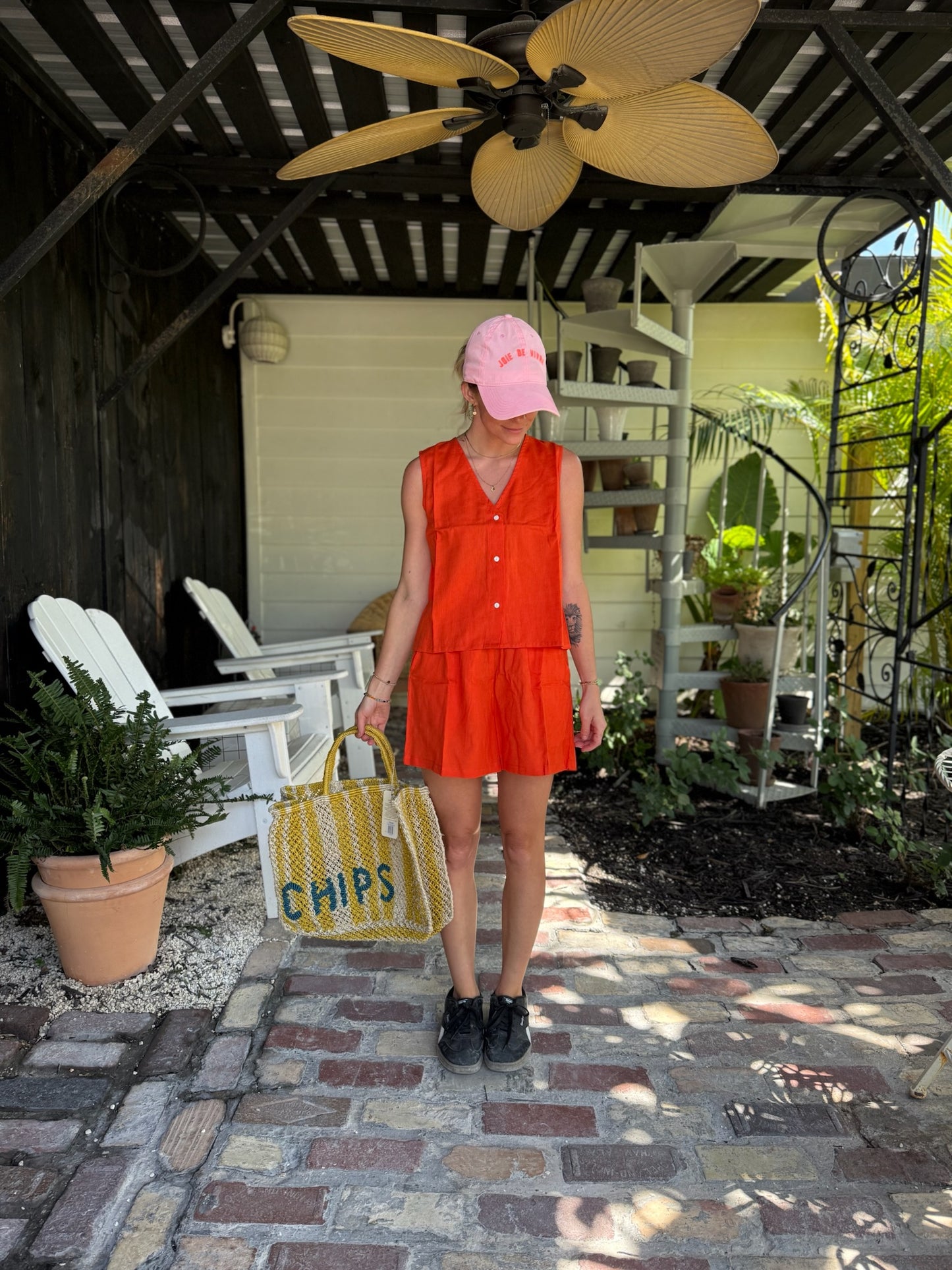 Red-Orange Button Top