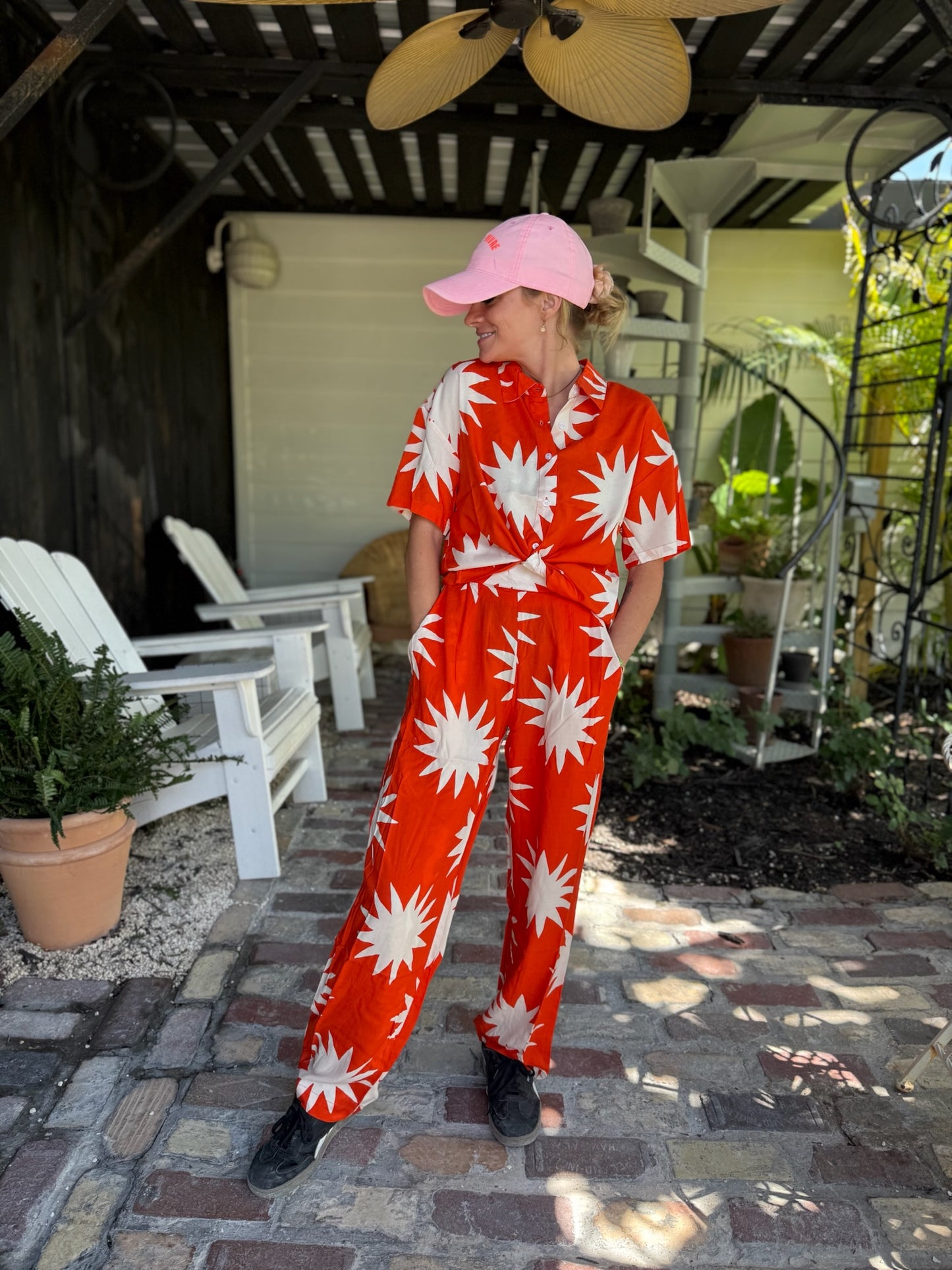 Red-Orange Star Patterned Pants