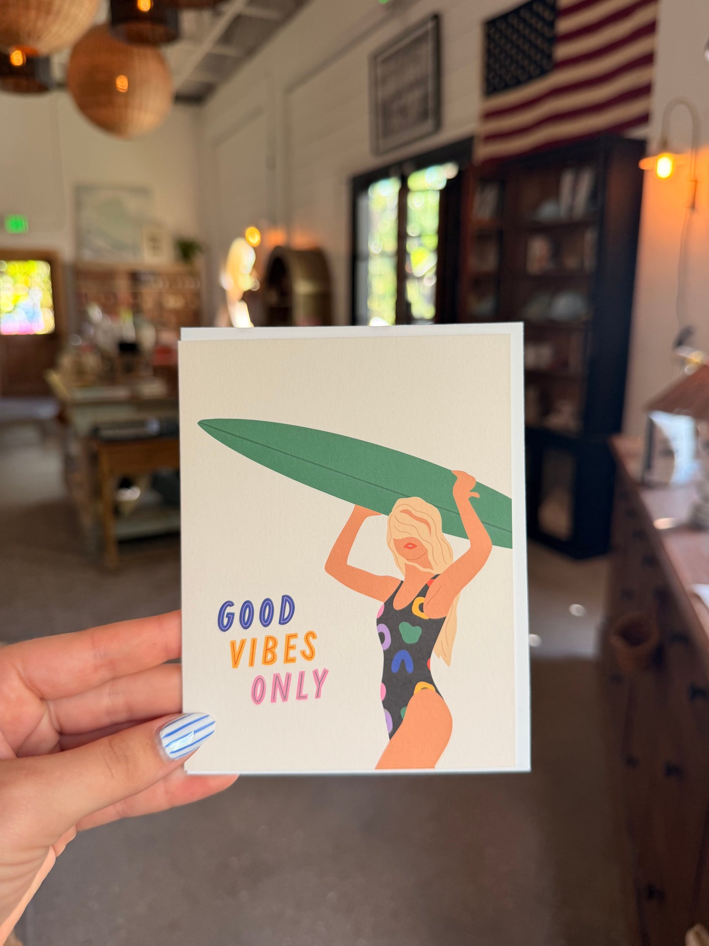 Good Vibes Only Surfer Greeting Card
