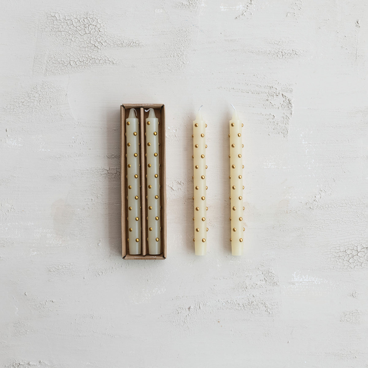 Gold Polka Dot Taper Candles, Set of 2