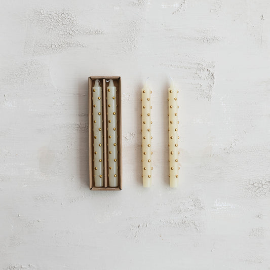 Gold Polka Dot Taper Candles, Set of 2