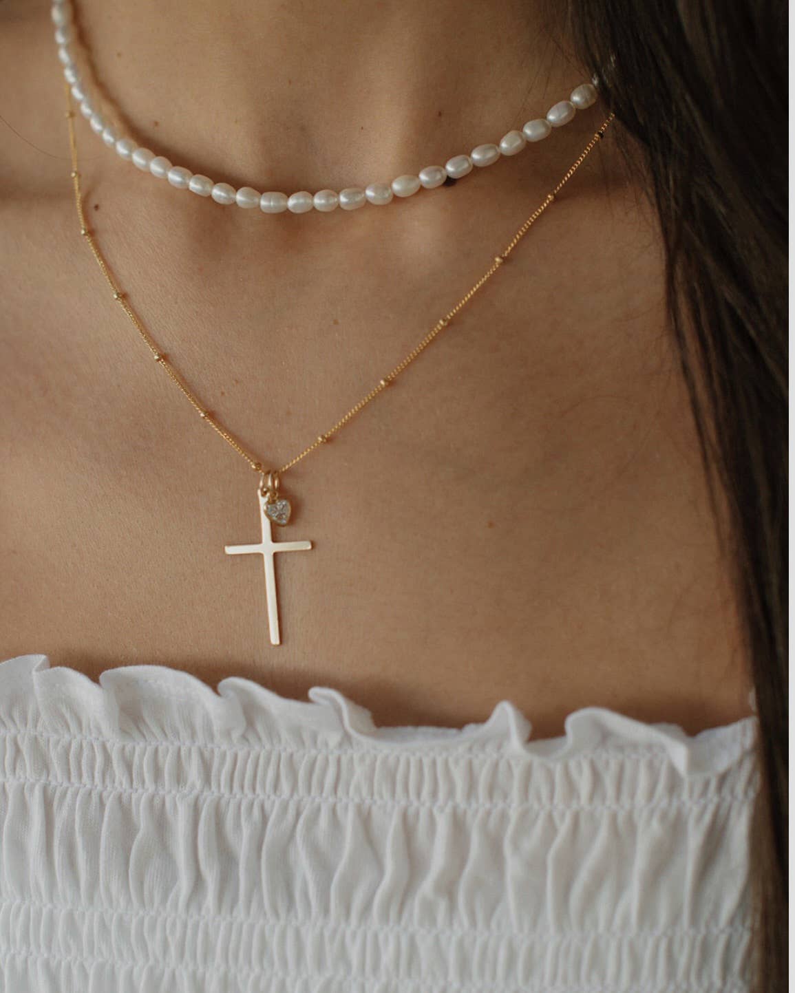Theresa Charm Religious Cross Necklace Gold Filled