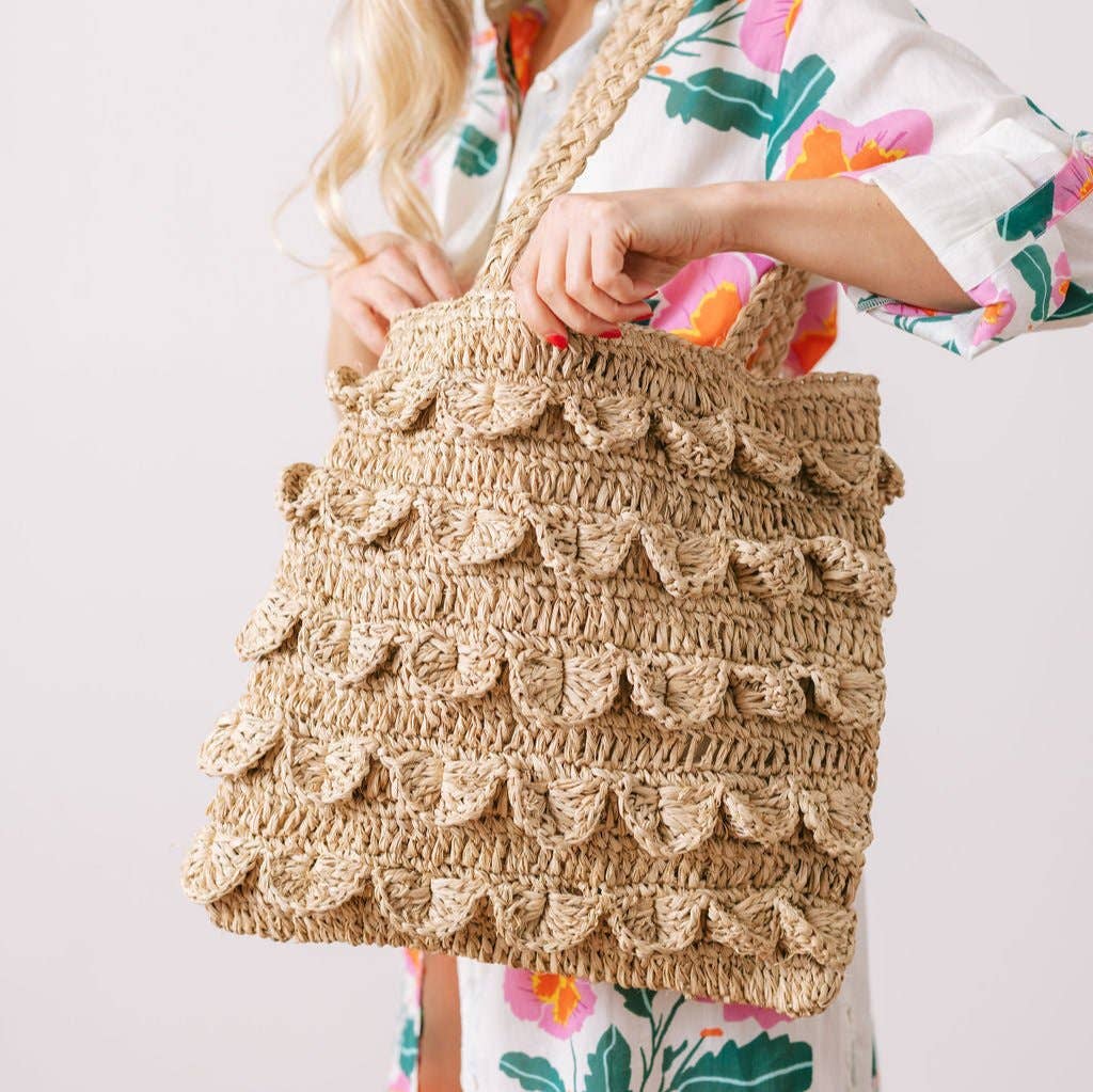 Ruffle Raffia Tote