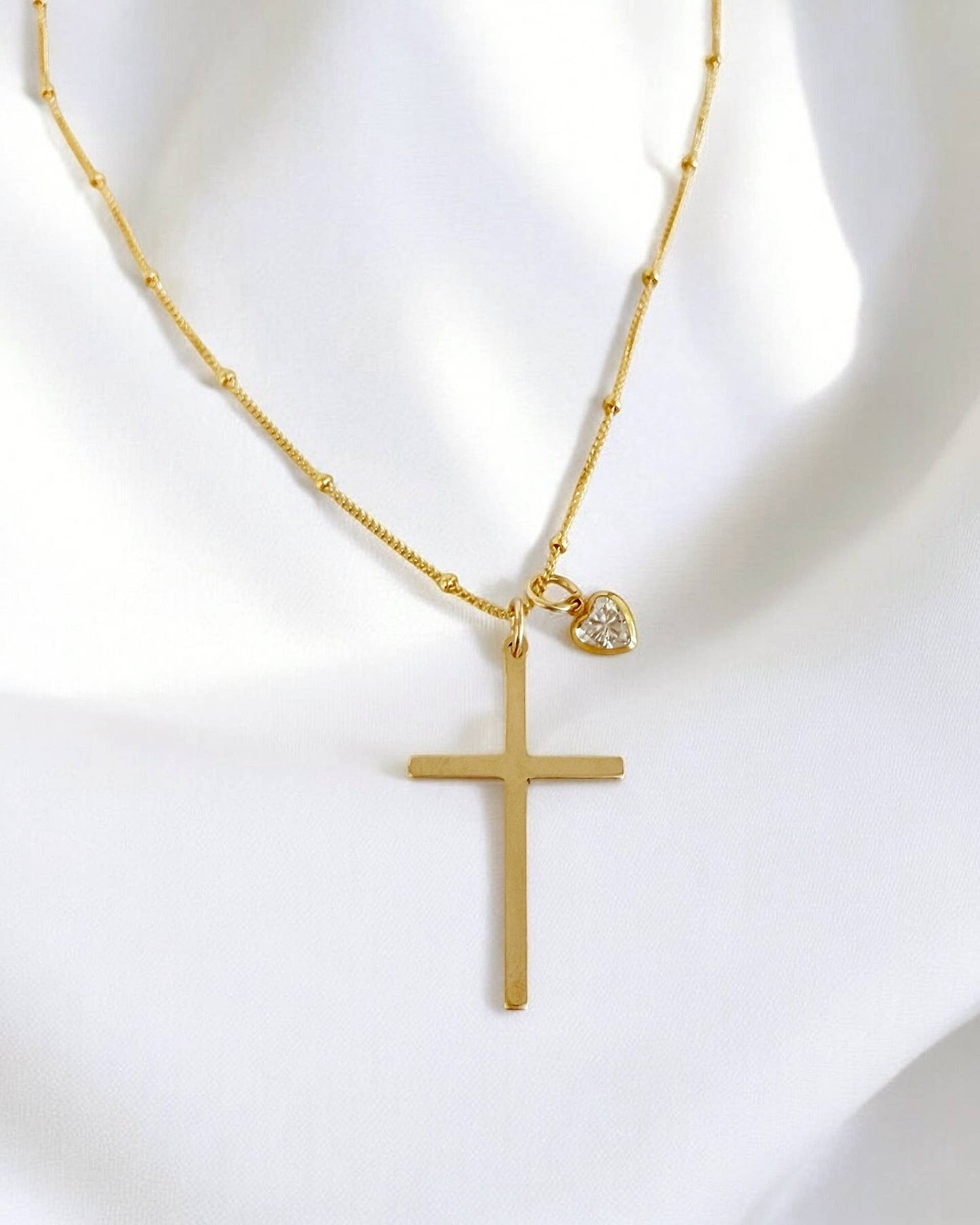 Theresa Charm Religious Cross Necklace Gold Filled
