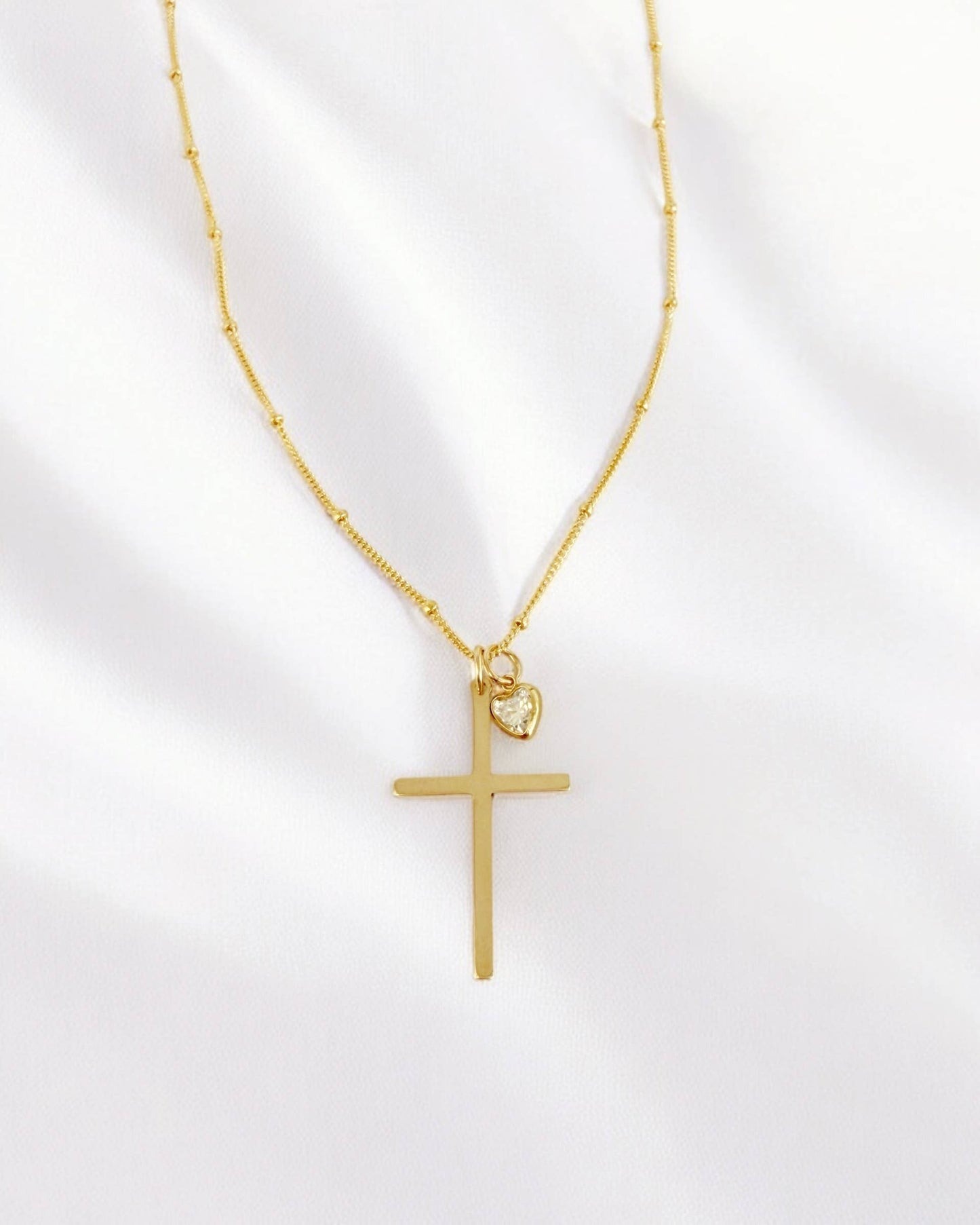 Theresa Charm Religious Cross Necklace Gold Filled
